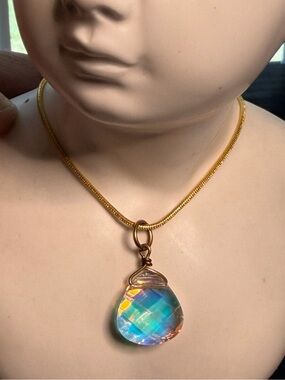 Golden AB crystal on gold chain. 16”. Necklace